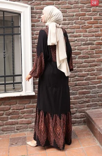 Yarım Düğmeli Uzun Patlı Elbise 5579-02 Siyah