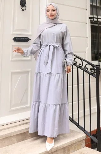 Terikoton Belted Dress 0098-01 Grijs 0098-01
