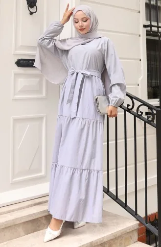 Terikoton Belted Dress 0098-01 Grijs 0098-01