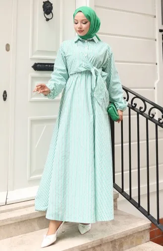Terikoton Jurk Met Riem Aan De Zijkant 0099-01 Groen 0099-01