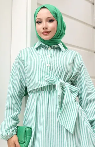 Terikoton Jurk Met Riem Aan De Zijkant 0099-01 Groen 0099-01