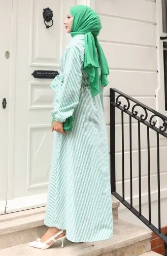 Terikoton Jurk Met Riem Aan De Zijkant 0099-01 Groen 0099-01