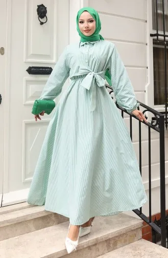 Robe Rayée à Demi-bouton Terikoton 0102-03 Vert 0102-03