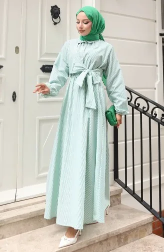 Robe Rayée à Demi-bouton Terikoton 0102-03 Vert 0102-03