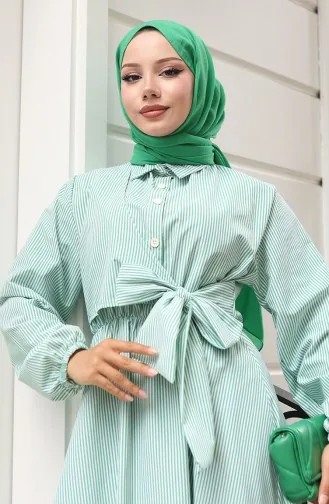Robe Rayée à Demi-bouton Terikoton 0102-03 Vert 0102-03