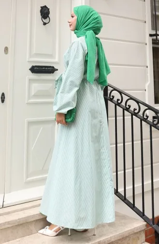 Robe Rayée à Demi-bouton Terikoton 0102-03 Vert 0102-03