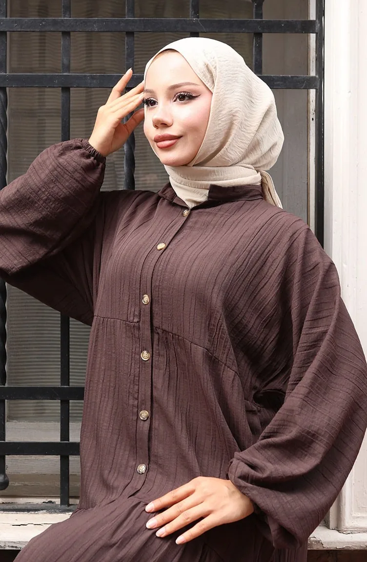 brown hijab dress is my fav color . . . . . . . . . . outfit- modest outfit- brown outfit- winter outfit Comes with attached scarf in brown 6435 All-Match New Arrivals Muslim