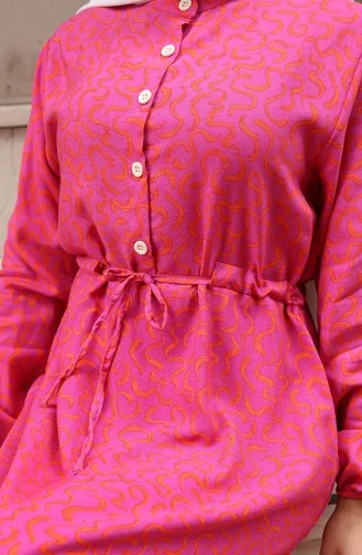 فستان منقوش بخصر مربوط 2079-02 فوشيا 2079-02