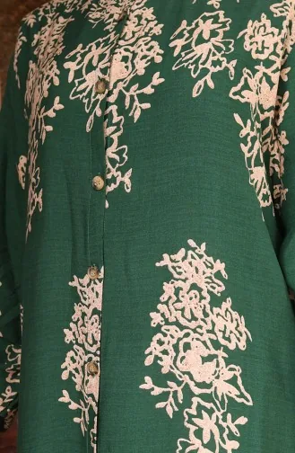 Buttoned Patterned Dress 2080-01 Emerald Green 2080-01