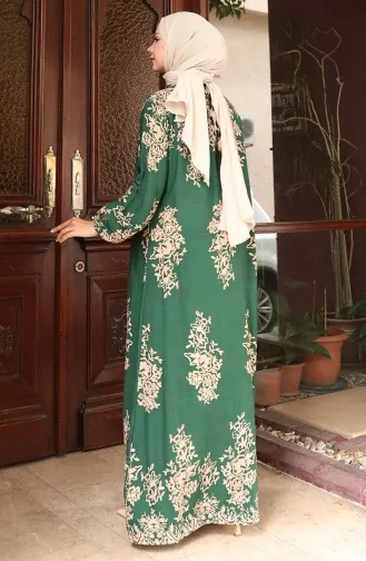 Buttoned Patterned Dress 2080-01 Emerald Green 2080-01