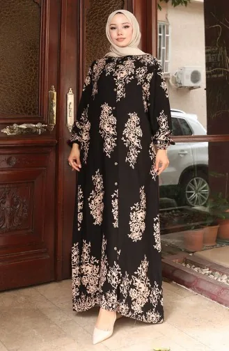 Buttoned Patterned Dress 2080-03 Black 2080-03