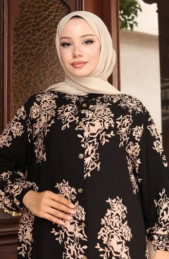 Buttoned Patterned Dress 2080-03 Black 2080-03