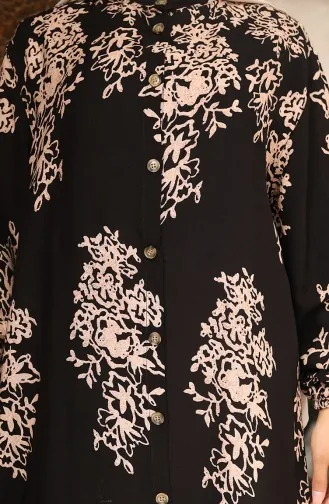 Buttoned Patterned Dress 2080-03 Black 2080-03