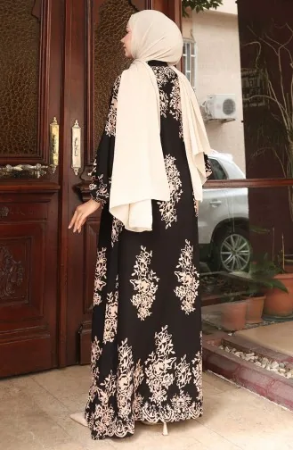 Buttoned Patterned Dress 2080-03 Black 2080-03