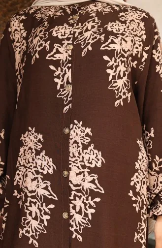 Buttoned Patterned Dress 2080-04 Brown 2080-04
