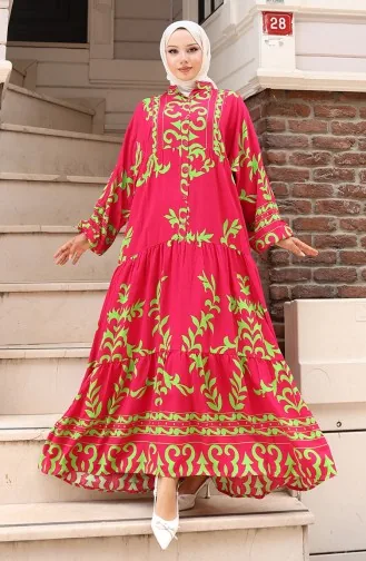 Robe Demi-boutonnée En Tissu Viscose 2081-01 Vert Fuchsia 2081-01