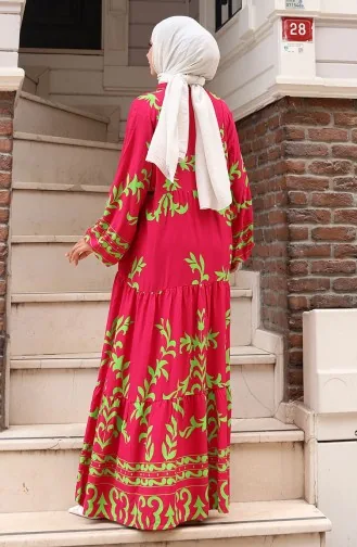 Robe Demi-boutonnée En Tissu Viscose 2081-01 Vert Fuchsia 2081-01