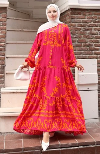 Robe Demi-boutonnée En Tissu Viscose 2081-02 Fuchsia Orange 2081-02