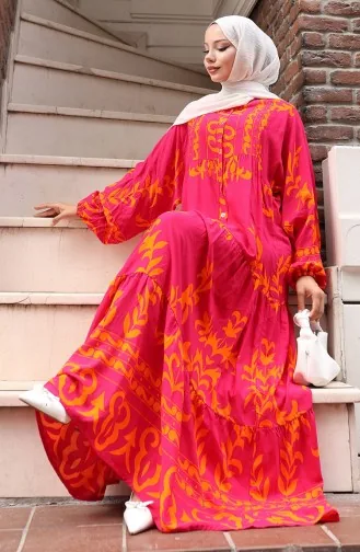 Robe Demi-boutonnée En Tissu Viscose 2081-02 Fuchsia Orange 2081-02