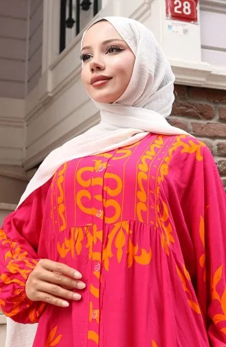 Robe Demi-boutonnée En Tissu Viscose 2081-02 Fuchsia Orange 2081-02