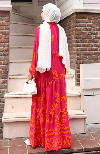 Robe Demi-boutonnée En Tissu Viscose 2081-02 Fuchsia Orange 2081-02