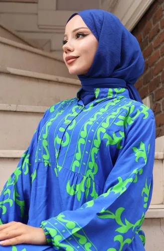 Viscose Stof Half Geknoopte Jurk 2081-03 Saks Green 2081-03