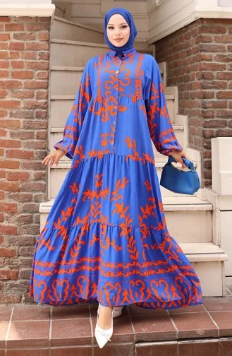 Robe Demi-boutonnée En Tissu Viscose 2081-05 Saxe Orange 2081-05