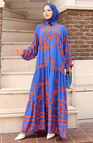 Robe Demi-boutonnée En Tissu Viscose 2081-05 Saxe Orange 2081-05