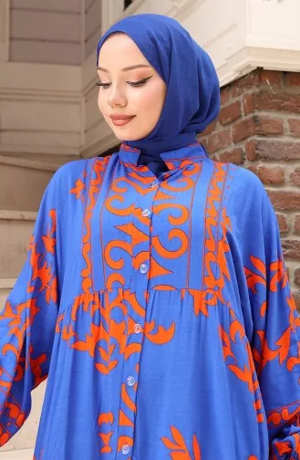 Robe Demi-boutonnée En Tissu Viscose 2081-05 Saxe Orange 2081-05