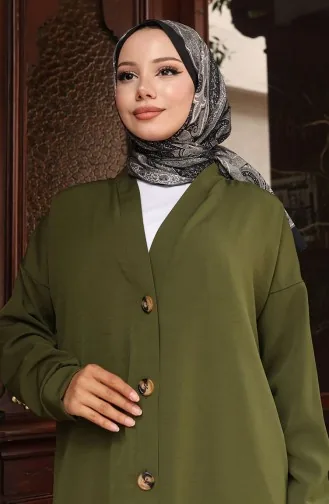 Buttoned Long Tunic 0096-01 Khaki 0096-01