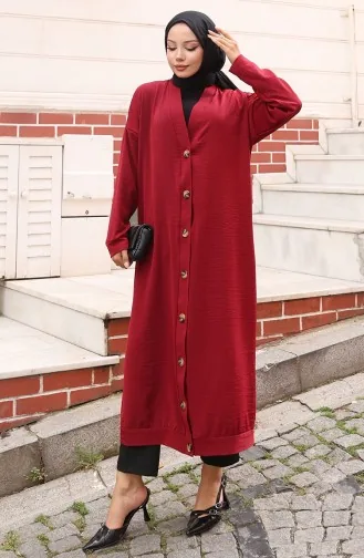 Buttoned Long Tunic 0096-03 Claret Red 0096-03
