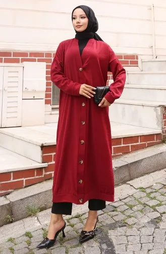 Buttoned Long Tunic 0096-03 Claret Red 0096-03