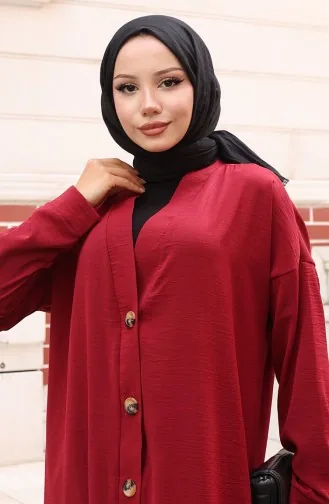 Buttoned Long Tunic 0096-03 Claret Red 0096-03