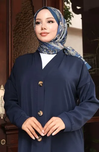 تونيك طويل بأزرار 0096-04 أزرق داكن 0096-04