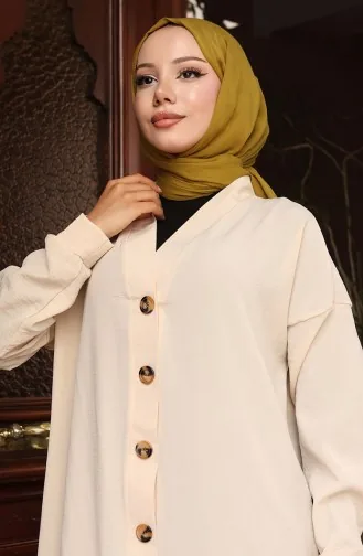 Buttoned Long Tunic 0096-07 Beige 0096-07