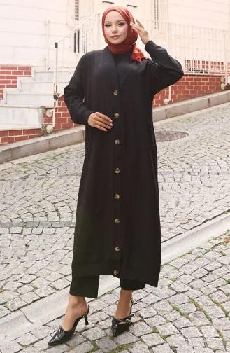 Boydan Düğmeli Uzun Tunik 0096-08 Siyah