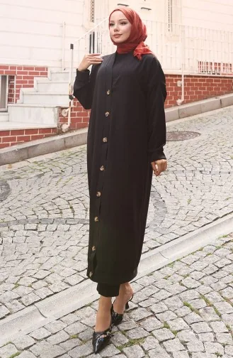 Boydan Düğmeli Uzun Tunik 0096-08 Siyah
