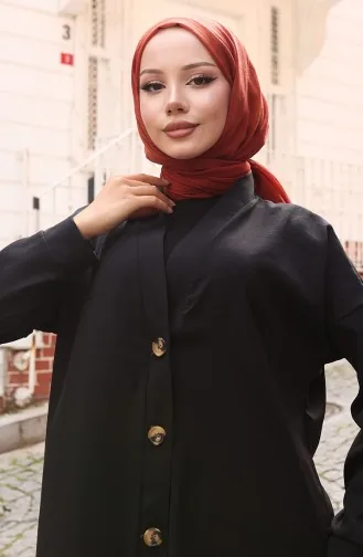 Boydan Düğmeli Uzun Tunik 0096-08 Siyah