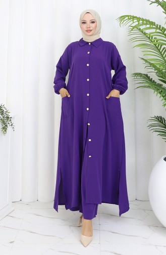 Çıtçıtlı Tunik Pantolon İkili Takım 0097-02 Mor