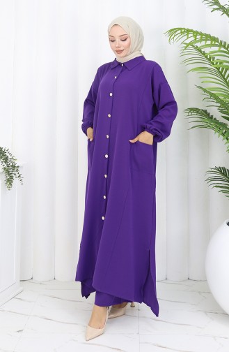 Çıtçıtlı Tunik Pantolon İkili Takım 0097-02 Mor
