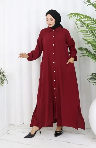 Ensemble Deux Pièces Tunique Et Pantalon à Boutons-pression 0097-03 Bordeaux 0097-03