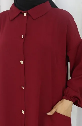 Ensemble Deux Pièces Tunique Et Pantalon à Boutons-pression 0097-03 Bordeaux 0097-03
