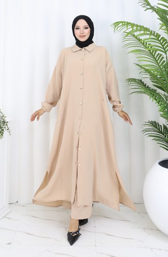 Çıtçıtlı Tunik Pantolon İkili Takım 0097-04 Bej