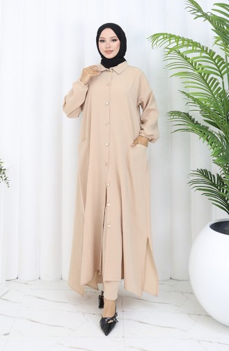 Çıtçıtlı Tunik Pantolon İkili Takım 0097-04 Bej