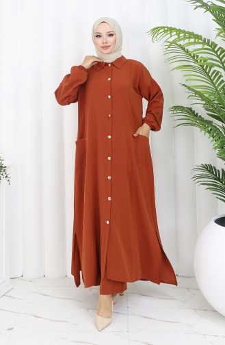 Çıtçıtlı Tunik Pantolon İkili Takım 0097-06 Kiremit