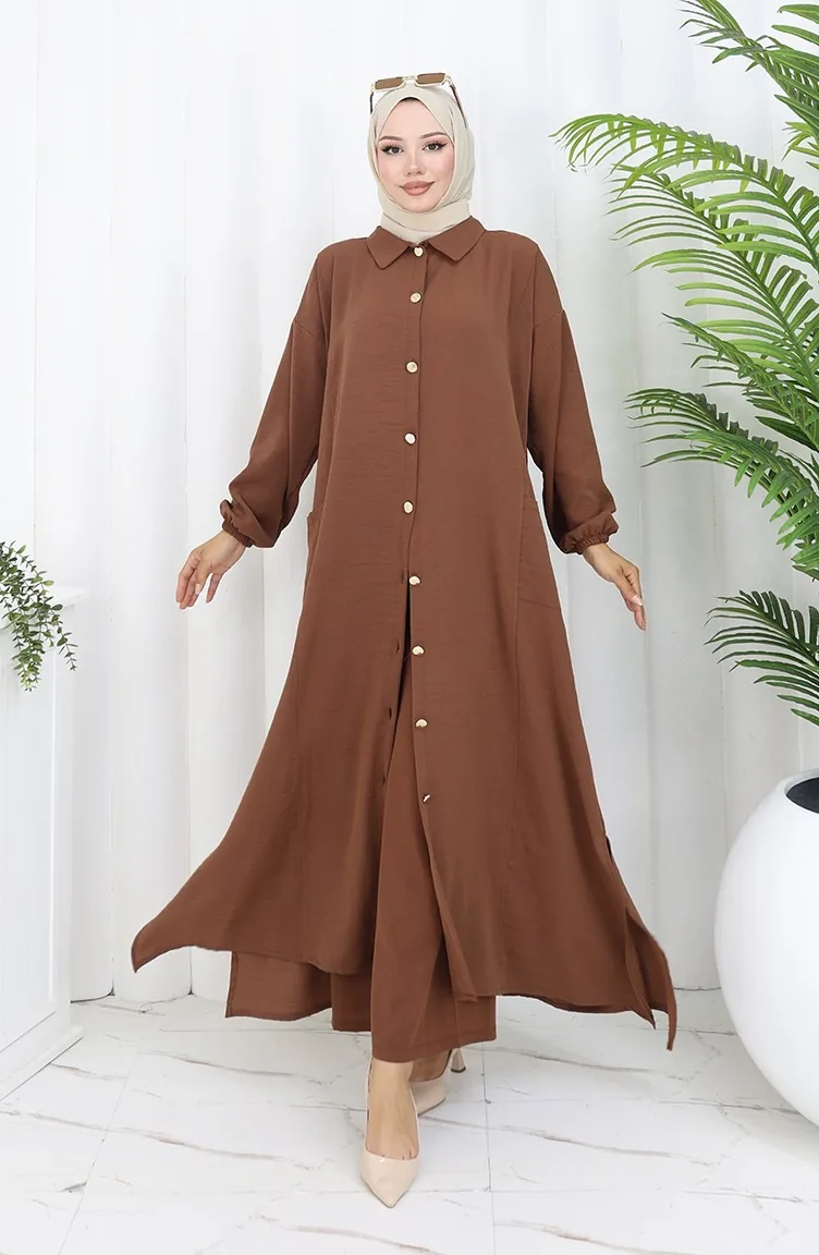 Snap-On Tunic Trousers Two-Piece Suit 0097-07 Brown 0097-07