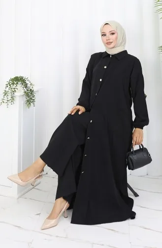 Zweiteiliger Anzug Mit Tunika-Hose Zum Aufknöpfen 0097-09 Schwarz 0097-09