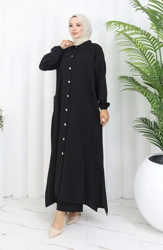 Zweiteiliger Anzug Mit Tunika-Hose Zum Aufknöpfen 0097-09 Schwarz 0097-09