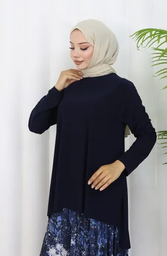 Sandy Fabric Tunic Skirt Two Piece Suit 2073-01 Navy Blue 2073-01