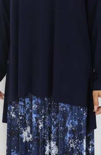 Sandy Fabric Tunic Skirt Two Piece Suit 2073-01 Navy Blue 2073-01